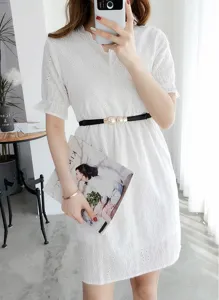 Pearl buckle elastic thin waist belt detail view, elegant black belt for women dress styling.