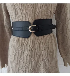 Breiter schwarzer Taillengürtel für Damen, modischer PU-Lederformer für Pullover.
