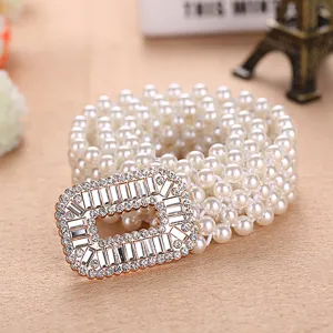 Élégante ceinture de taille en perles avec boucle strass brillante, design élastique femmes.