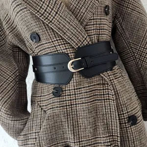 Damen Breiter Elastischer Taillengürtel PU Leder Cinch Gürtel Metallschnalle Modischer Mantel Pullover Kleid Taillenband Zubehör
