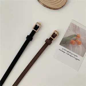 Retro thin belt for women black minimalist versatile waist strap for dress suit jeans