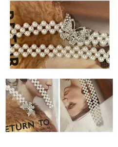 Pearl waist chain elastic crystal butterfly belt women dress decorative accessory