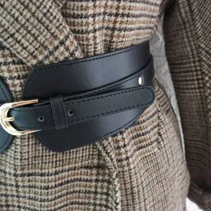 Damen breiter schwarzer PU Leder Taillengürtel Korsett Gürtel für Mantel und Kleid