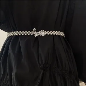 Pearl waist chain elastic women versatile Hanfu dress waist belt beaded accessories slimming