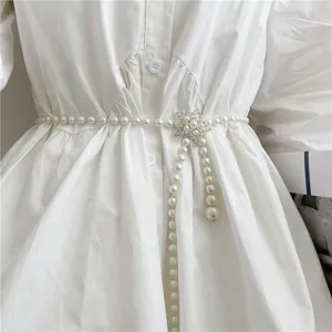 Elegant pearl waist chain for women vintage sweet decorative belt dress accessory chic