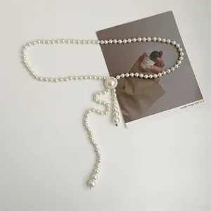 Elegant pearl waist chain for women, sweet retro decorative bead belt for dresses and sweaters.