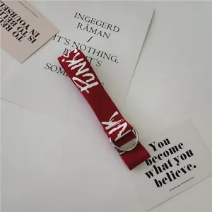 Red canvas belt with double D-ring buckle, trendy punk style waist belt for daily wear.
