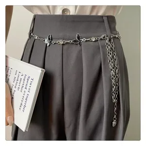 Butterfly waist chain metal belt rhinestone women dress shirt accessory detail shot