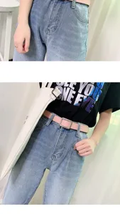 Minimalistischer rosa Ledergürtel für Damen, schicker modischer Taillengürtel für Jeans.
