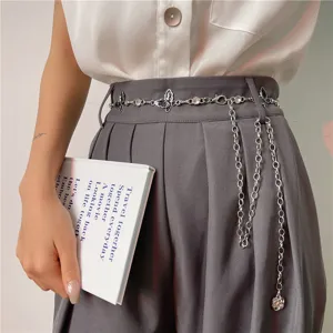 Women metal waist chain butterfly rhinestone trousers chain decorative belt for dress