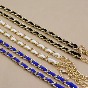 Replacement bag chain leather interwoven gold metal strap accessory shoulder crossbody strap