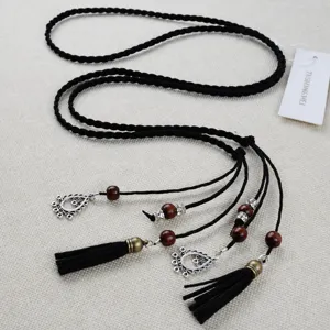 Bohemian Handmade Woven Waist Belt For Women Ethnic Tassel Beaded Dress Thin Waist Rope Fashion Accessories