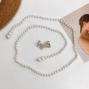 Elegant pearl waist chain for women summer dress shirt retro ins style waist belt
