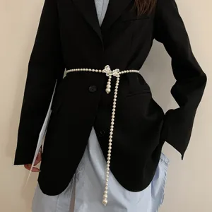 Elegant pearl waist chain for women, chic butterfly belt for dresses, suits and shirts.