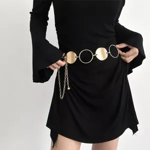Women fashion metal waist chain belt gold circle disc dress decorative waist accessory