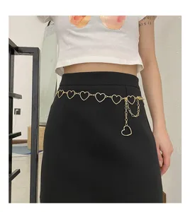 Damen Mode Gold Herz Kettenuertel suess cool Stil Metall Taille Kette fuer Kleid Bekleidung Zubehoer