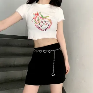 Vrouwen hartvormige ketting riem korte mouw crop top en rok set zomer mode kleding outfit