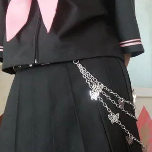Punk style silver butterfly waist chain, trendy metal pants chain for JK uniform skirts.