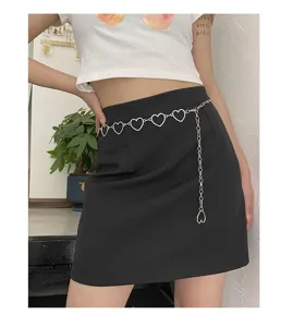 Damen Metall Herz Taille Kette Mode Silber Gürtel süß cooler Stil Kleid Accessoire neu