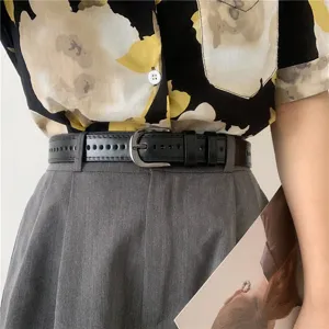 Women Casual PU Leather Belt Solid Color Pin Buckle Waist Belt Fashion Daily Accessories Student Training Belt