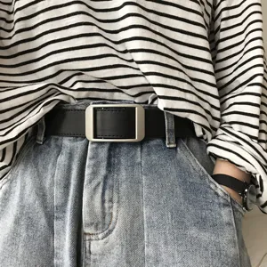 Cintura In Finta Pelle Moda Donna Fibbia Rettangolare Semplice Cintura Per Pantaloni Casual Quotidiana Fascia In Vita In Pelle PU