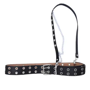 Schwarzer Punk PU Leder Gurt Gürtel Damen doppel Ösen Taillenkette modisches Accessoire für Kleid