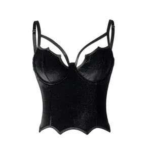 Black gothic velvet corset top, strappy bustier detail, alternative vintage apparel.