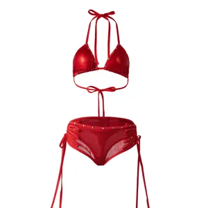Sexy Women Bikini Top And Bottom Lingerie Set Halter Neck Adjustable Lace Up Mesh Three Piece Underwear Swimwear Dress