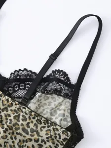 Leopard print lace camisole sexy corset top adjustable strap slim fit party clubwear