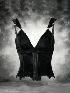 Gothic black boned corset top sexy halter camisole streetwear detail view halloween outfit