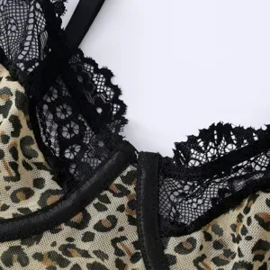 Leopard print lace boned corset top with sexy black trim, perfect for trendy outfits.
