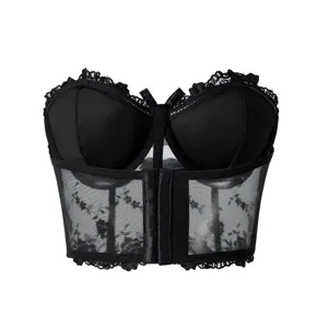 Sexy black lace mesh corset top gothic bustier strapless crop top for women party