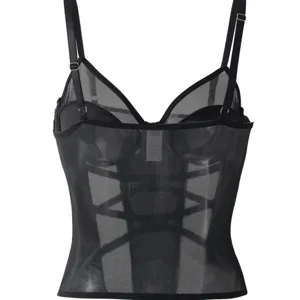 Gothisches transparentes Mesh-Korsett mit Trägern und Stäbchen für Halloween und Party