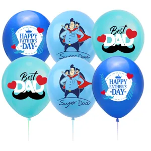 Vatertag Party Ballon Set Details, blaue Latexballons mit niedlichem Super Dad Aufdruck.