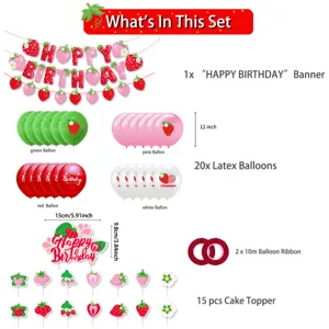 Erdbeer Geburtstag Party Dekoration Set Banner Luftballons Kuchen Topper Zubehoer