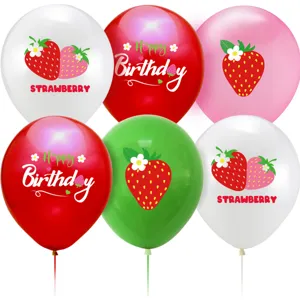 Erdbeer Geburtstag Luftballons Set Party Deko Latexballons süß rot weiß grün rosa.