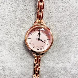 JW Roségold Damenuhr Quarz mit rosafarbenem Zifferblatt und Armband für elegante Damen.