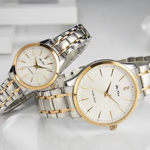 Couple Quartz Watch Two-Tone Stainless Steel Minimalist Waterproof Casual Wristwatch