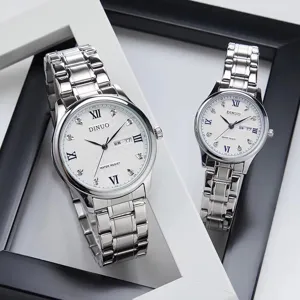 DINUO Quarz Paar Uhren Edelstahl Armbanduhr Analog mit Datumsanzeige fuer elegante Mode
