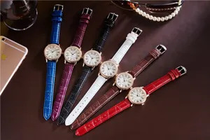 Women quartz watch set with roman numerals diamond bezel and colorful leather straps chic style