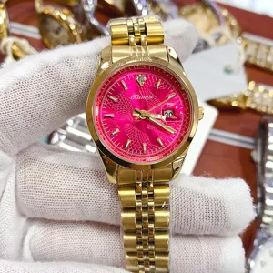 Fashion Stainless Steel Strap Quartz Watch For Women Round Textured Dial Pointer Display Wristwatch Calendar Functional Elegant Ladies Clock Gift