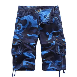 Men's Cotton Camouflage Cargo Shorts Plus Size Multi-Pocket Military Style Casual Summer Shorts Loose Fit Knee Length Bottom
