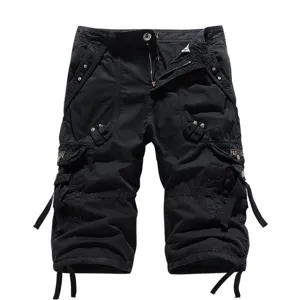Men's Casual Cotton Cargo Capri Pants Multi-Pocket Loose Straight Leg Summer Outdoor Shorts