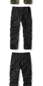 Close-up detail view of men's multi-pocket tactical cargo pants featuring sturdy pockets.