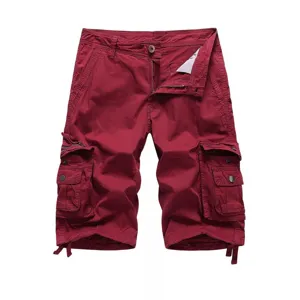Pantaloncini cargo rossi da uomo con tasche multiple bermuda casual estivi comodi