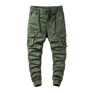 Pantalon cargo militaire vert kaki ample pour homme décontracté et tactique avec poches.
