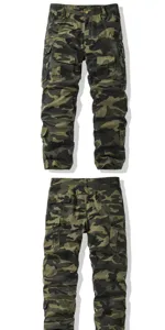 Men's tactical camouflage cargo pants with multi-pockets for casual outdoor wear detail.