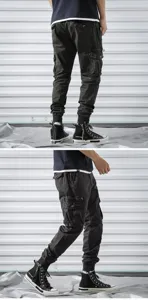 Men's casual cargo pants multi-pocket tactical trousers streetwear detail view style.