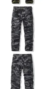 Men's Black Grey Camouflage Cargo Pants Multi-Pocket Casual Military Tactical Trousers