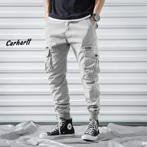 Men's casual cargo pants lightweight tactical trousers multi-pocket jogger gray